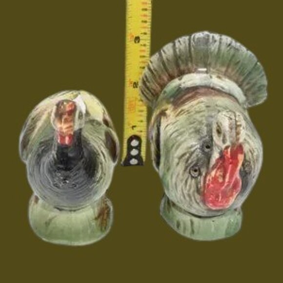MCM Vintage Turkeys salt & pepper Set ceramic Tom & Hen Thanksgiving Grannycore - Picture 13 of 14